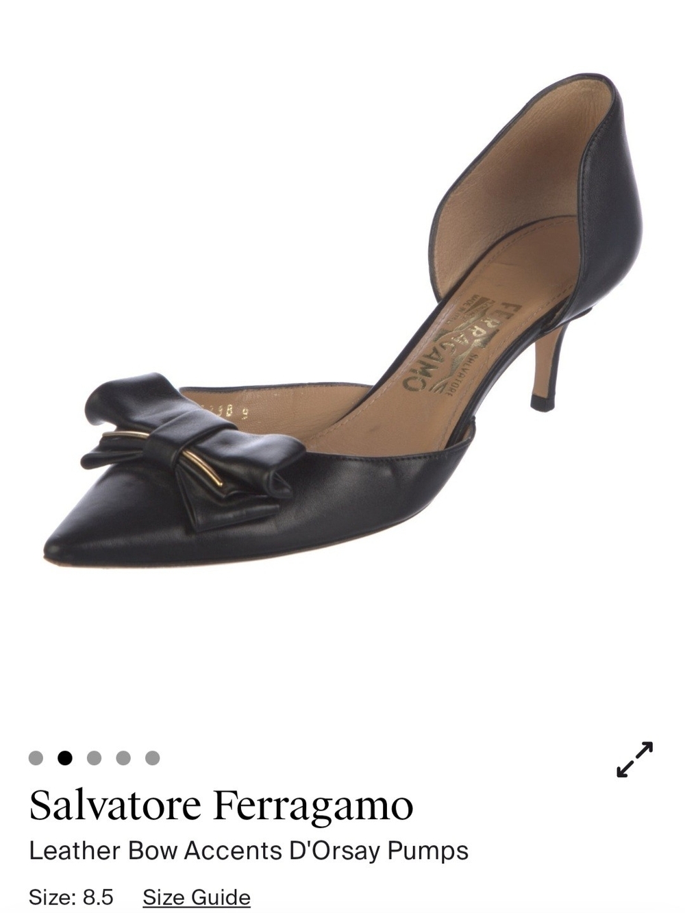 Salvatore Ferragamo Black Leather D'Orsay Pumps with Bow Accent